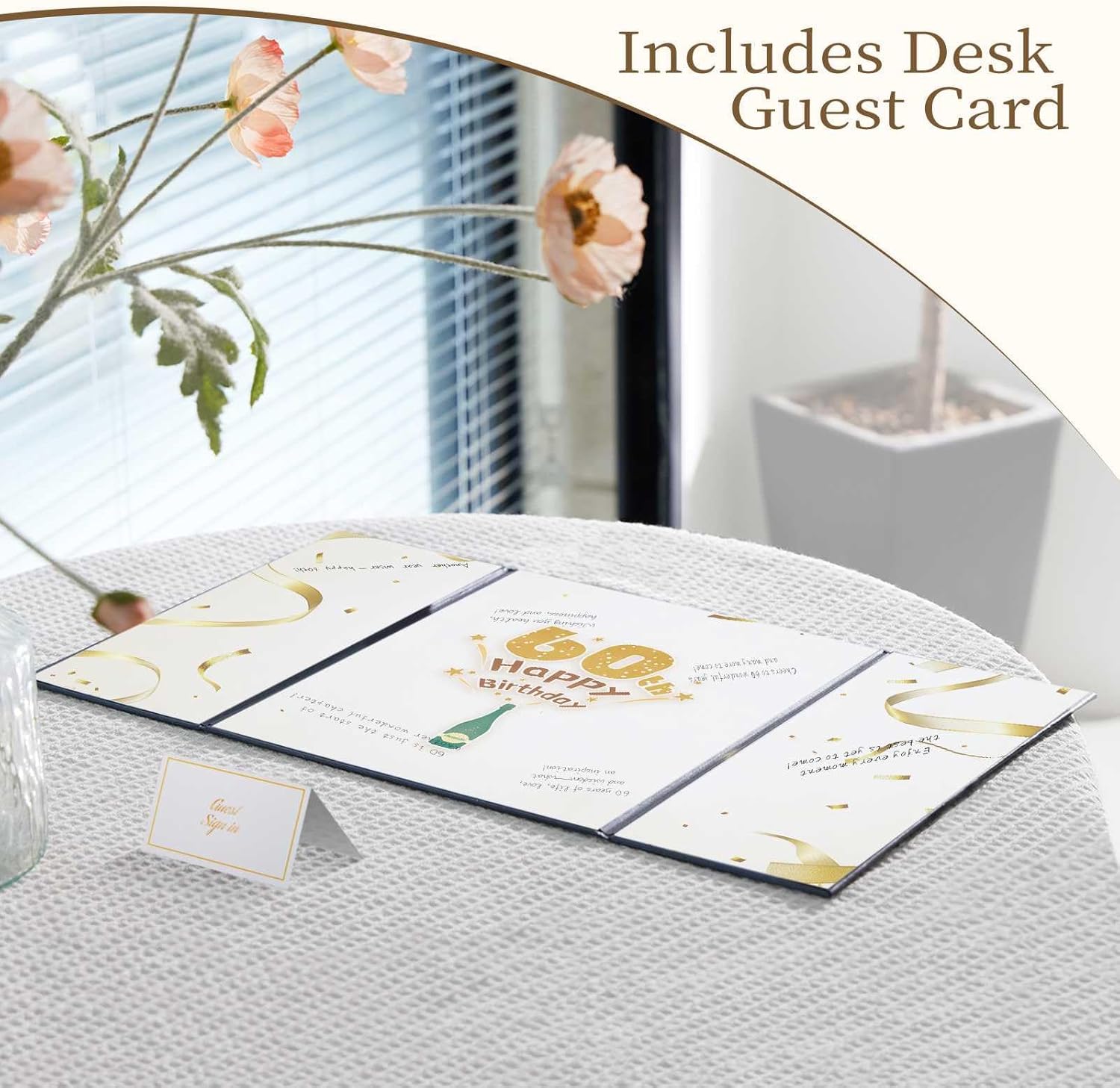 60th Birthday Party Decoration, 19.7" X 11.8" Large Signature Guestbook for 60th Happy Birthday Party, Birthday Gifts for Men - Cheers to 60 Years in Style Party Supplies Signing Card, Black - Image 6