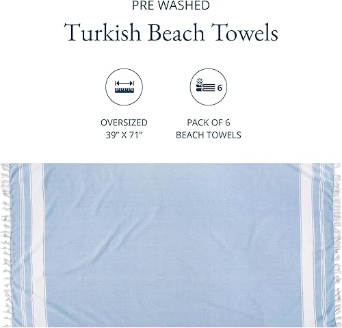 Vista 58 de LANE LINEN Juego de 6 toallas de playa turcas para mujer, tamaño grande, 39 x 71 pulgadas, prelavadas, no se encogen, no se encogen, sin arena