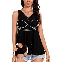 ANYFITTING Tank Tops with Built in Bra Flowy Summer Loose Fit Sleeveless V-Neck Shirts