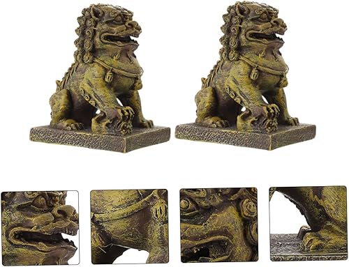 Miniatura 7 de Happyyami 2 adornos de león de resina de simulación de león chino, mini adornos de león, micro adornos de jardín, decoración de paisaje, decoración