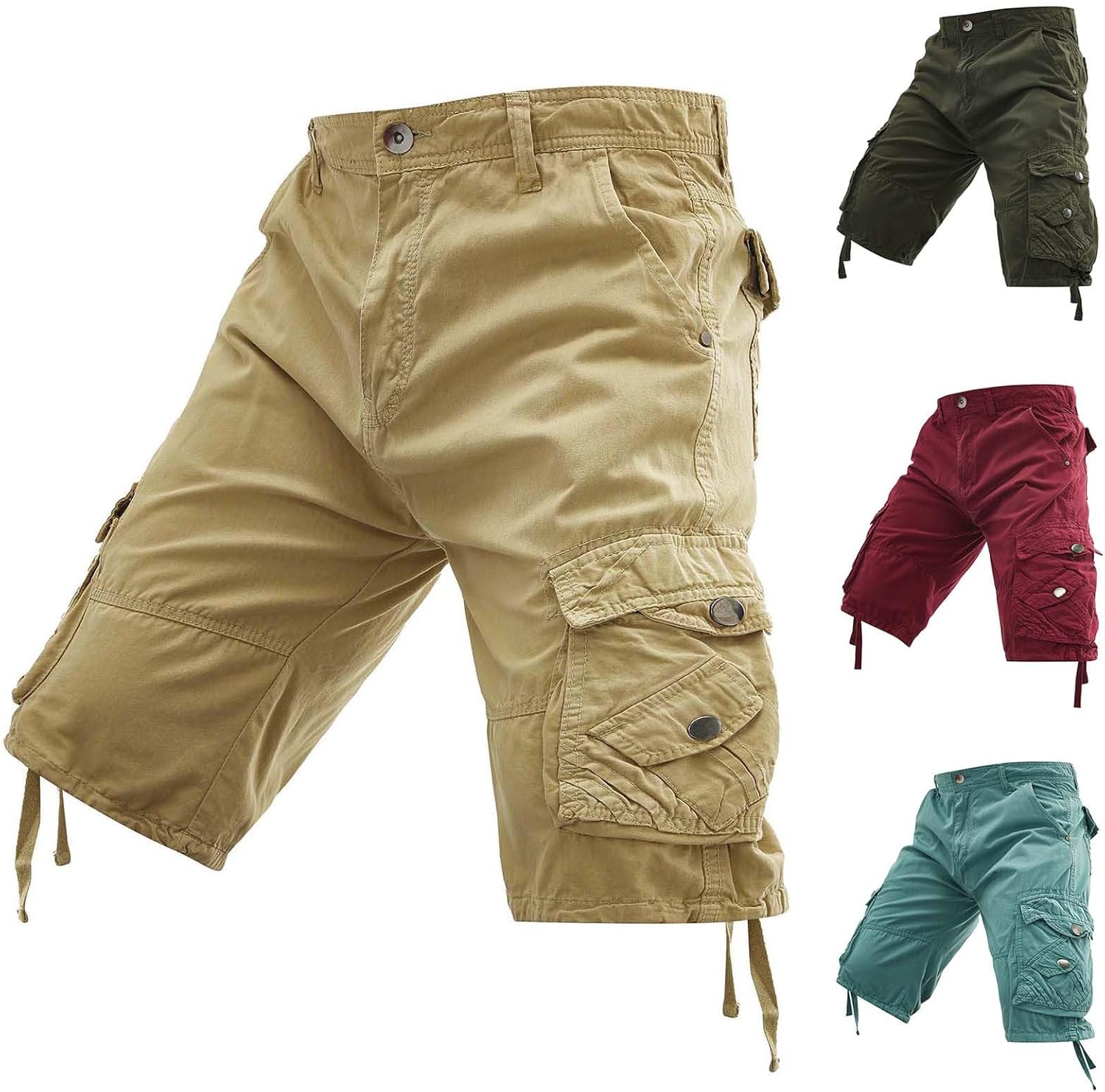 Cambkatl Knee Length Tactical Shorts for Men Summer Stretchy Athletic Casual Cargo Shorts with Pockets