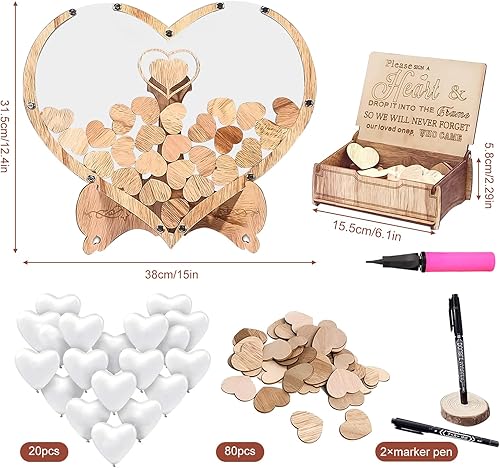 Miniatura 10 de Qivine Libro de visitas, libro de invitados de decoración de boda de corazón de madera, recuerdos de boda de acrílico para invitados con soporte de