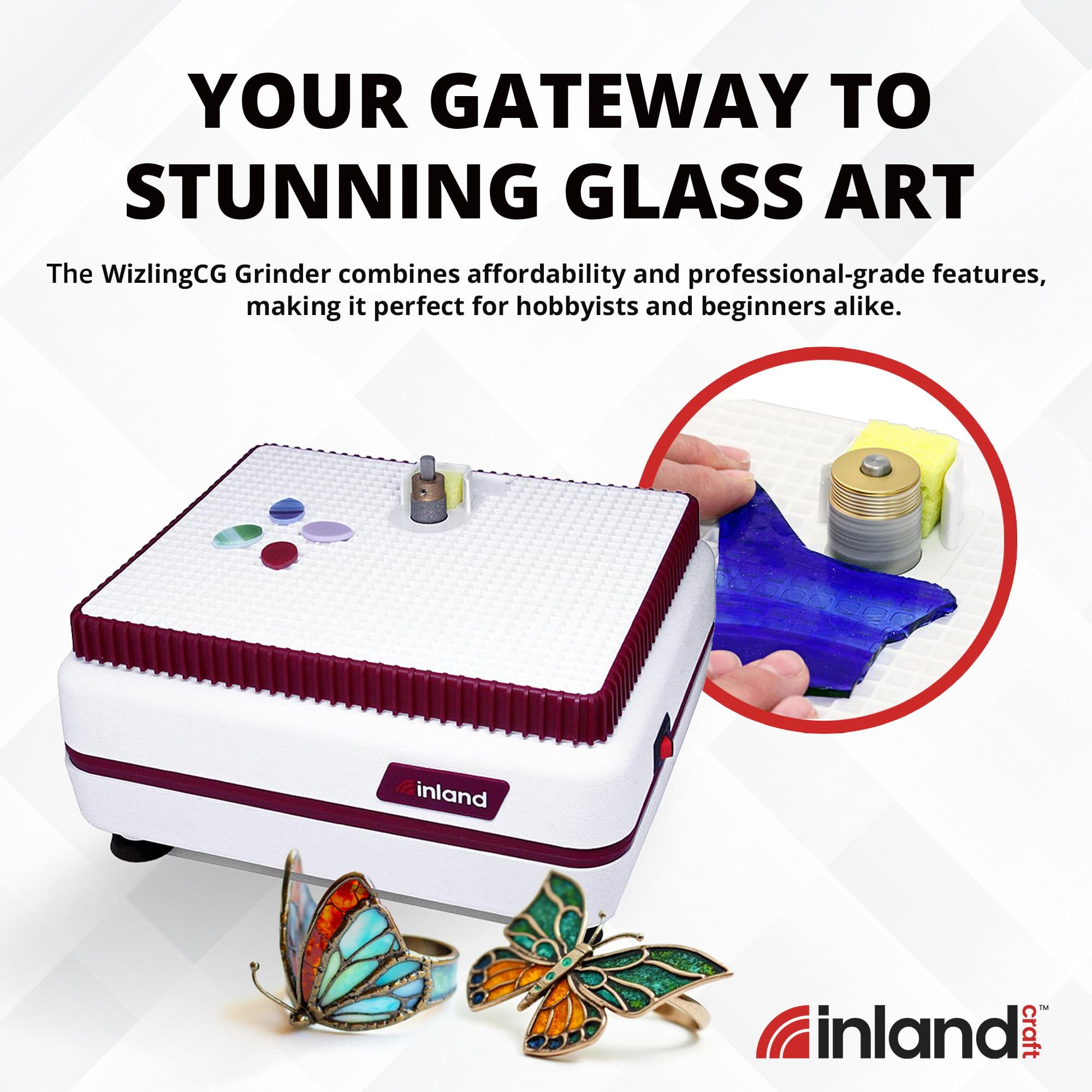 Inland Craft WizlingCG szlifierka do szkła, precyzyjne narzędzie do szlifowania krawędzi, niezbędne narzędzie do szlifowania szkła dla profesjonalistów i amatorów, w zestawie wiertło