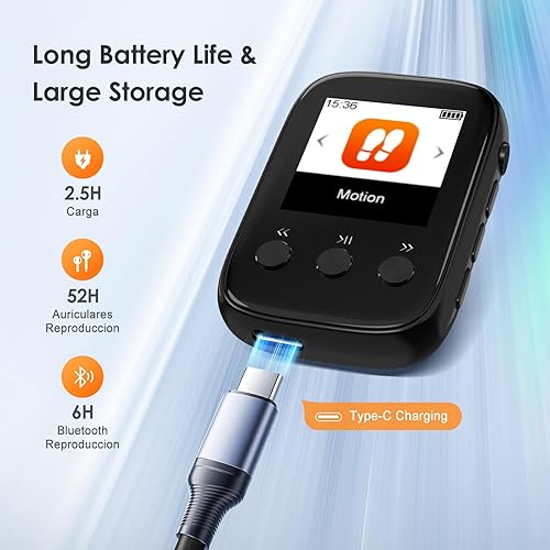 Miniatura 6 de 654sdadsd54a6s5wqe3w2eweq, 80 GB clip reproductor MP3 con Bluetooth 5.3, reproductor MP3 portátil bueno para deportes soporte FM Radio grabación de