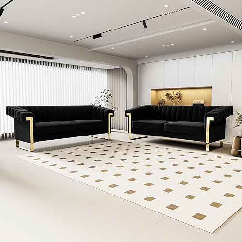 Miniatura 6 de Chesterfield - Sofá de terciopelo para sala de estar con patas de metal dorado, 83.86 pulgadas, moderno sofá de lujo de mediados de siglo para