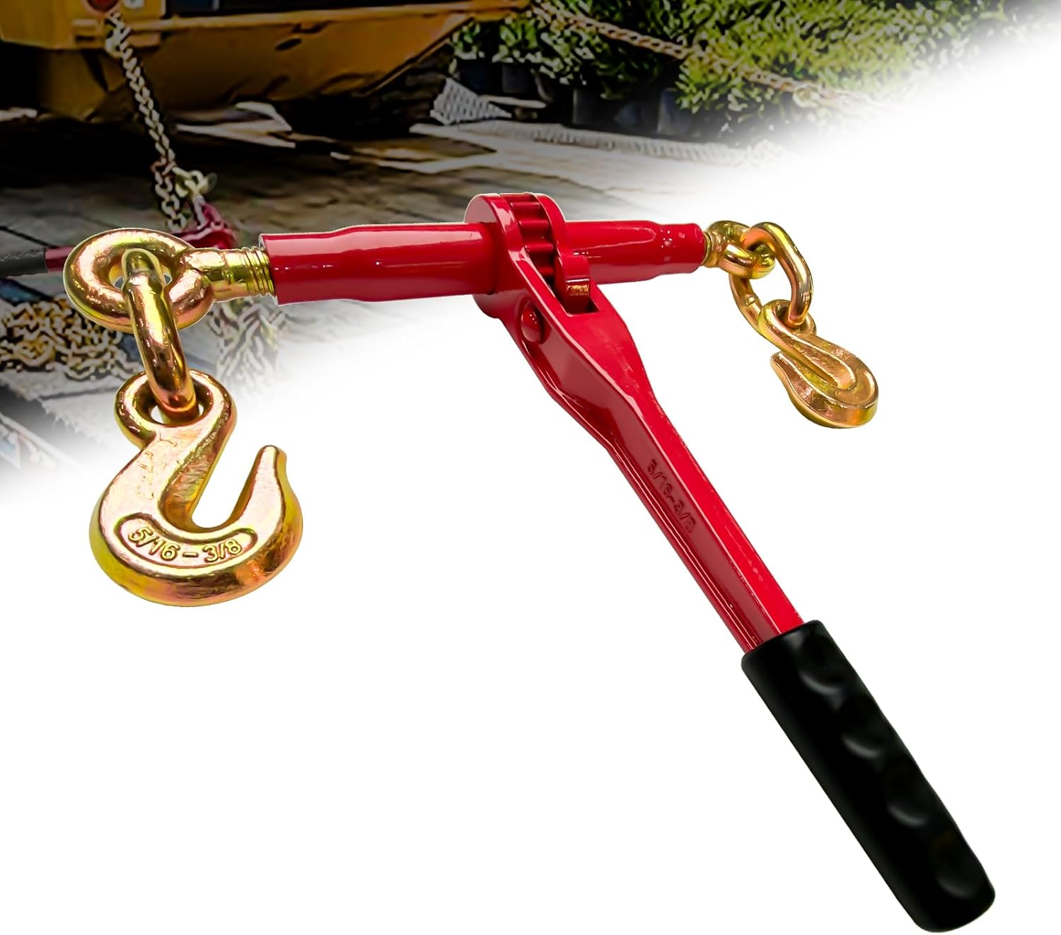 Ratchet Chain Binders 5/16'' - 3/8'' | Heavy Duty Load Binders w/Clevis Hooks | 5,400 Lbs Working Load | Compatible with G43, G70 & G80 Chains | Secure Tie Down Binder for Hauling and Towing 5/16'' - 3/8'' 1 - Pack