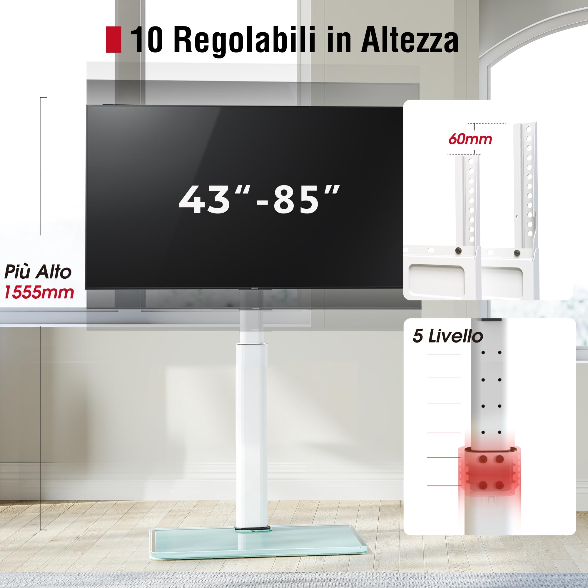 Supporto a Parete in alluminio satinato PER DVD - VCR - SAT- DECODER