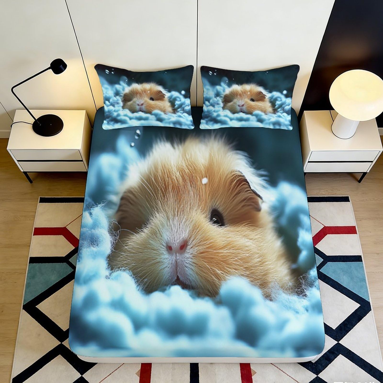 Pnayamiorkfel Style-3 3D Printed Cute Guinea Pig Fitted Sheet Microfiber Soft Breathable Animal Bed Cover For Bedroom Dorm Mattress Decor 90X200x25cm