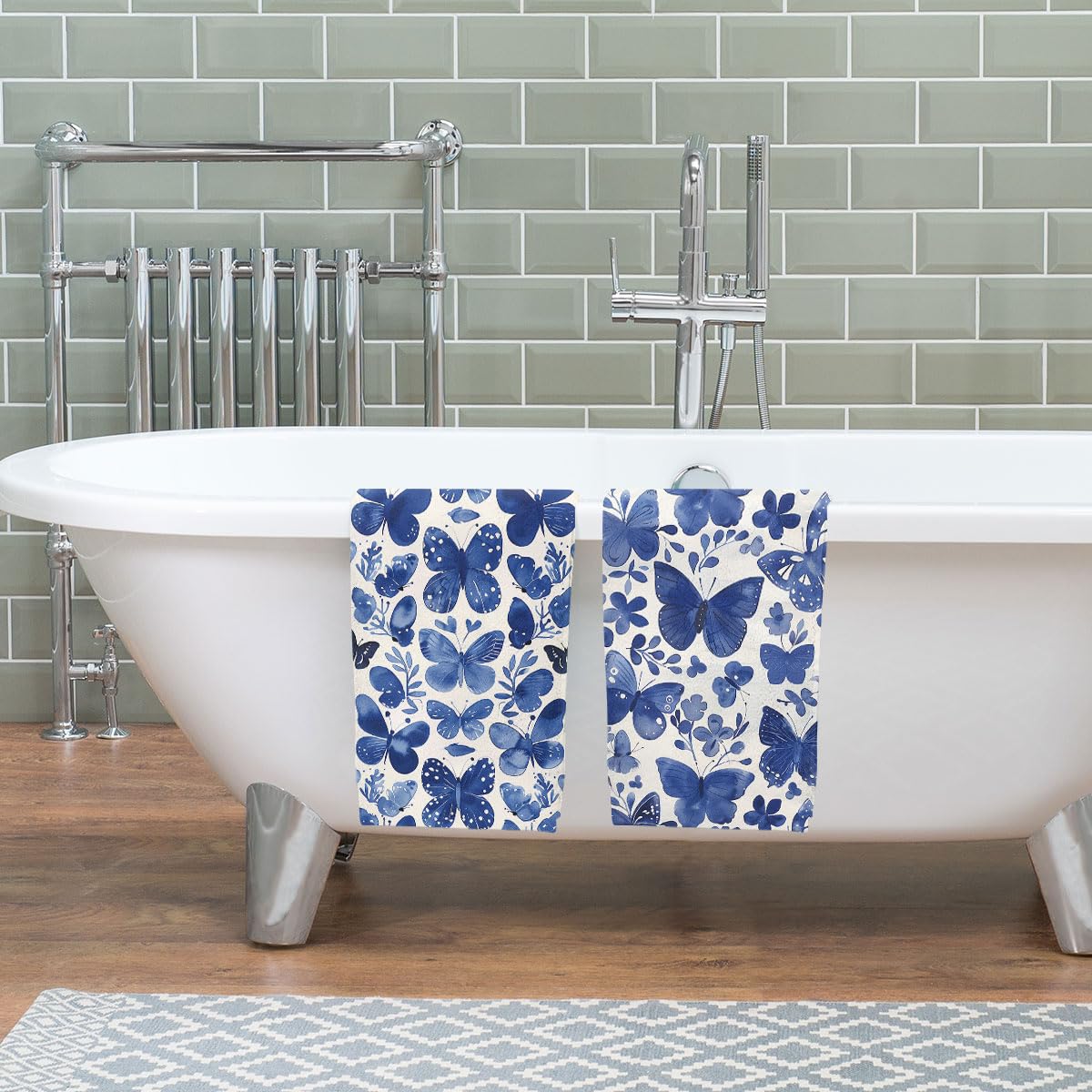 Bath Towels Set Of Navy Blue Flower Hand Towels Set Of 2, Modern