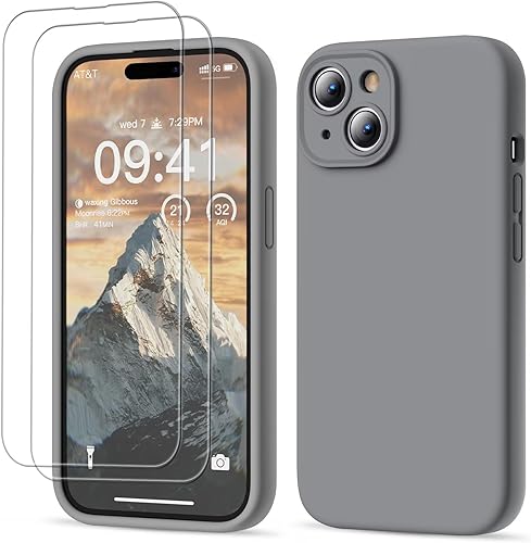 GOODVISH Funda compatible con iPhone 15, funda de silicona mejorada protección mejorada de la cámara con 2 protectores de pantalla, forro interior