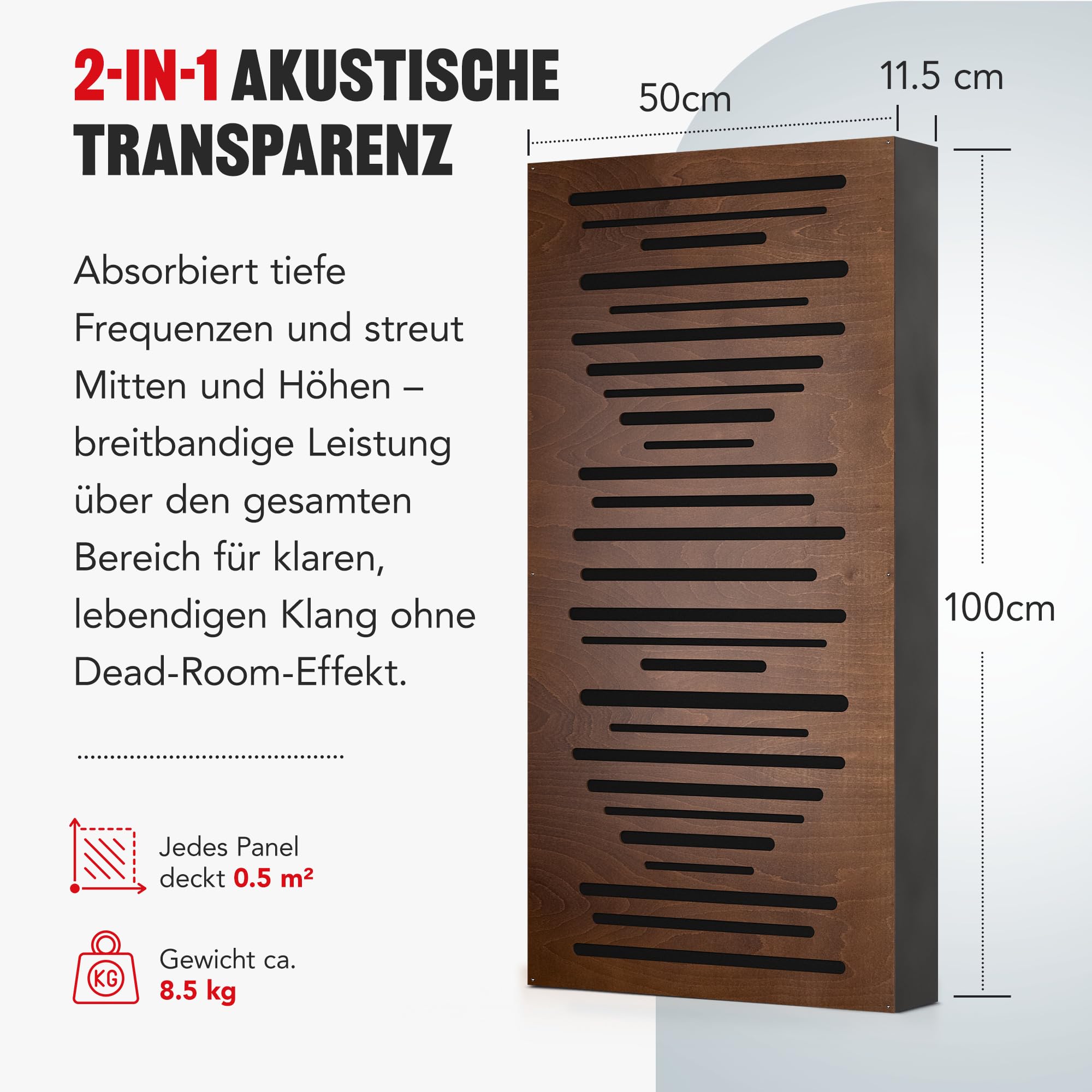 Addictive Sound AbFuser Hybrid Akustikpanel 100x50 cm, Braun | Buchenholz-Diffusor & Bassabsorber 2-in-1, 80-9300 Hz, CNC-Präzision, Made in EU, für Wand & Decke, 36 Monate Garantie