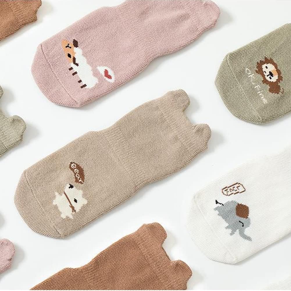 Exegawe Toddler Non Slip Socks, Cute Baby Socks with Grips Crew Socks 5 Pairs - Image 3