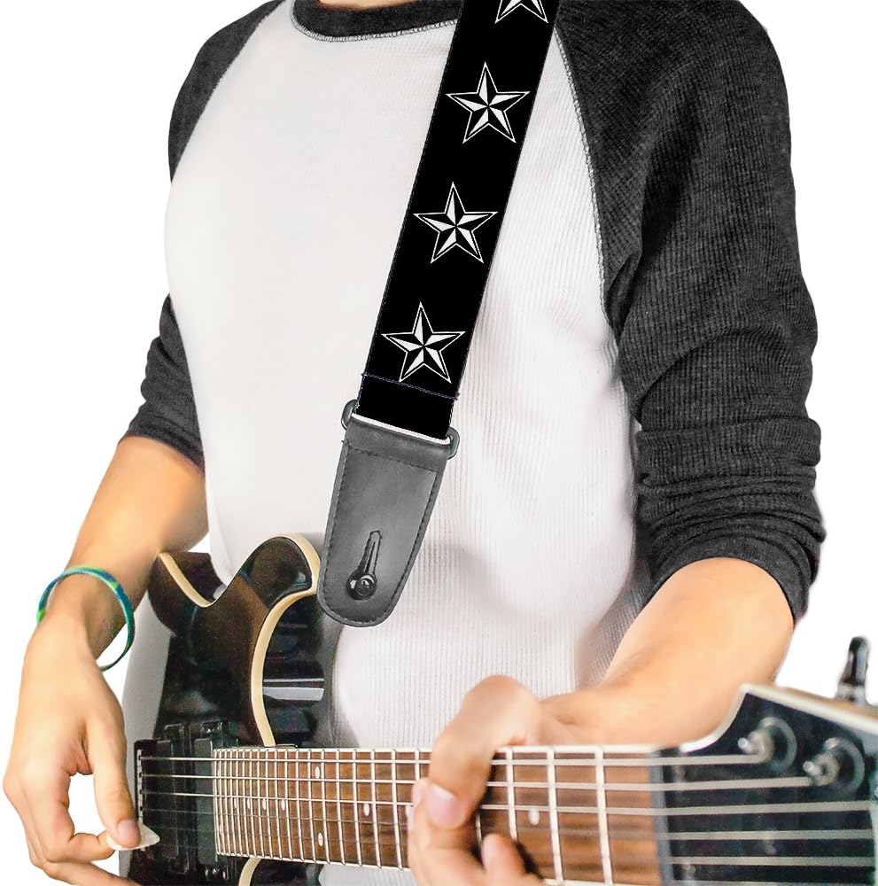 Buckle-Down Guitar Strap Nautical Star Black White 2 Inches Wide