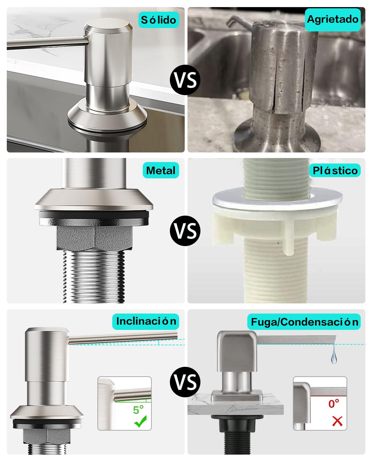 Dispensador Jabon Cocina Bajo Encimera, Dosificador para Fregadero | Dispensador de Detergente con Botella de 300ml y Manguera de 1,2 M, Dispensador Líquido Cobre, Tuerca Metal, Cepillado Plata