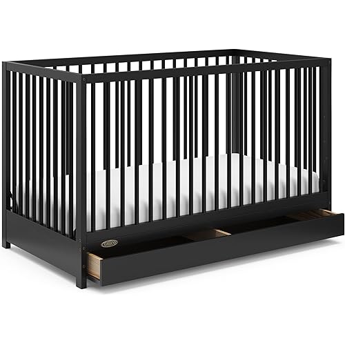 Graco Teddi 5-in-1 Convertible Crib with Drawer (Black) – GREENGUARD Gold Certified, Crib with Drawer Combo, Full-Size Nursery Storage Drawer, Converts to Toddler Bed, Daybed and Full-Size Bed
