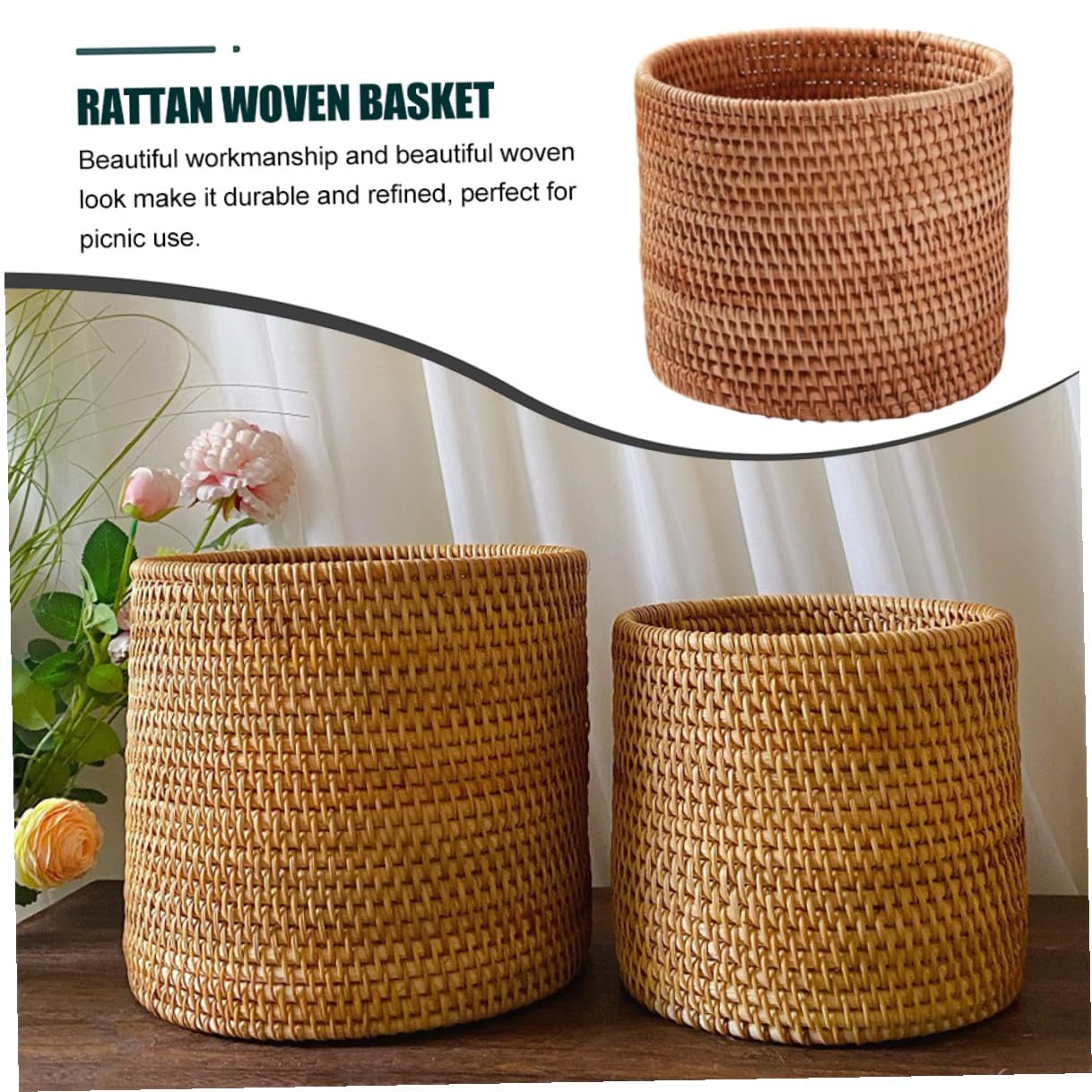 SHINEOFI Cestino in Rattan a Forma Rotonda Stile Pastorale Piccolo Portaoggetti Versatile per Casa e Scrivania Design Naturale e Decorativo per Organizzare Accessori e Rifiuti