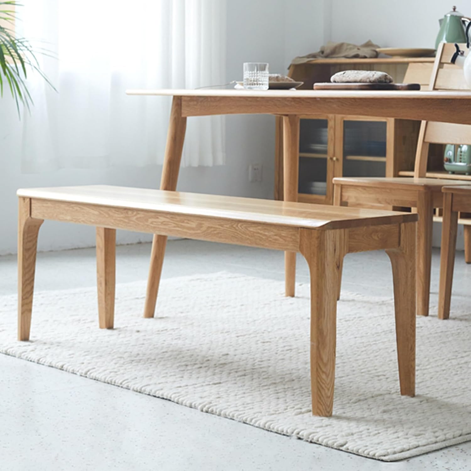Dining Bench, Wood Bench, Narrow Table Benches, Entryway Bench, Sturdy and Stable, Kitchen Bench, for Bedroom, Dining Room, Entry Way(125cm/49.2in)