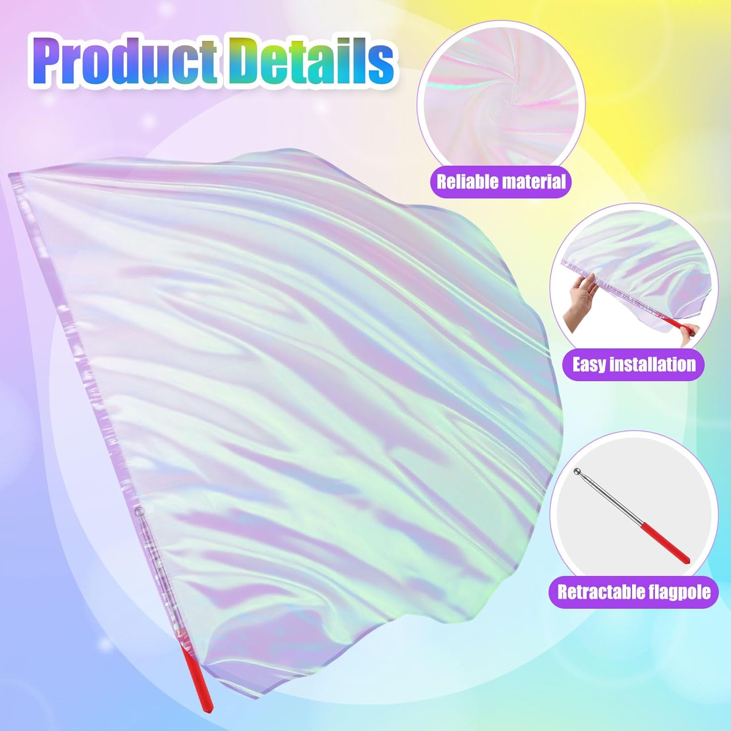 Remagr 24 Pcs Praise Dance Worship Flags 29.5 x 39.3 Inch with Scalable Rod Adore Semicircle Church Angel Wing Flags for Adults Team Outdoor Practice Performance(Iridescent White)