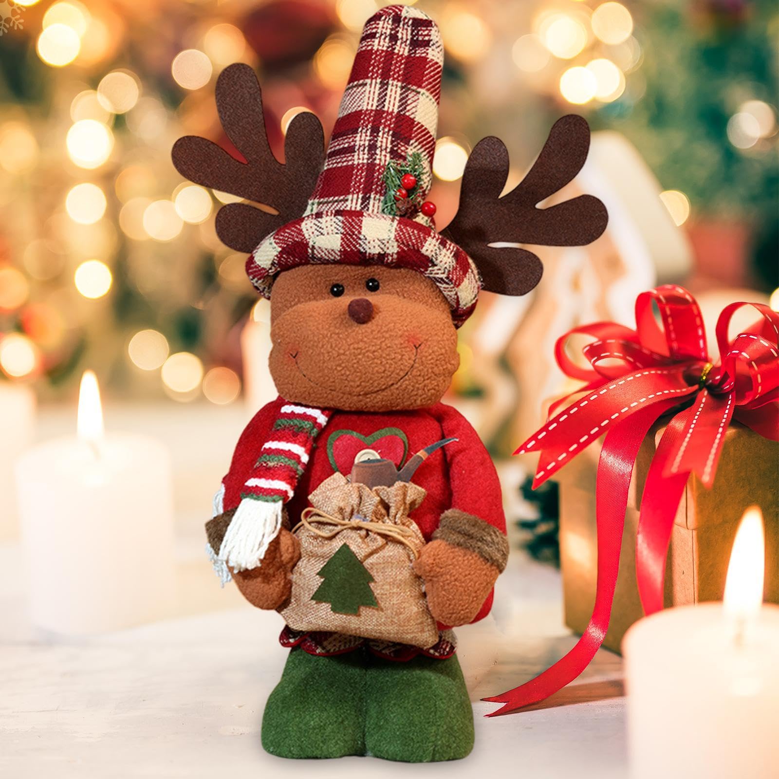 Oshhni Bambola di Natale con gambe retrattili Action Figure retrattile Gambe flessibili Decorazione per bambola di Natale per feste in soggiorno, Alce di Natale M