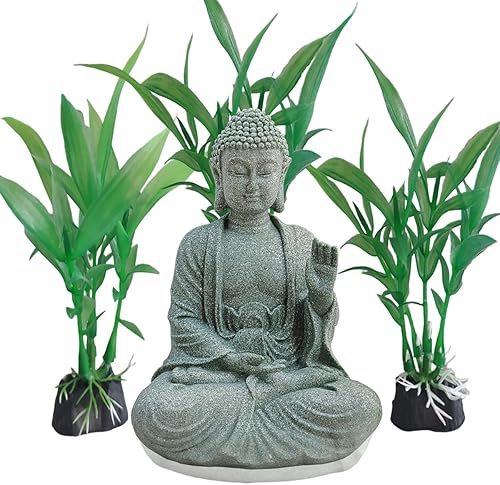 livelyfish Figuras de Buda de piedra asiática para acuario, jardín zen, estatua de pecera, decoración de esculturas de jardín zen, decoración de