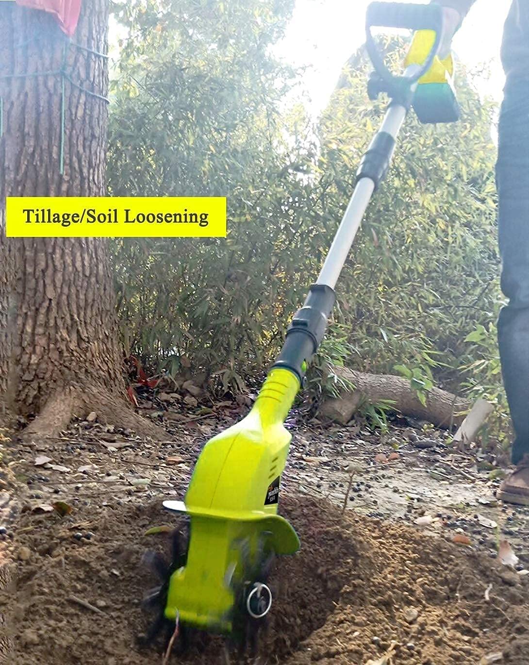 UWYTGF Electric Cordless Tiller Cultivator/Rotavator with Rechargeable Battery and Charger - Working Width 10Cm, Tilling Depth 16Cm, Ideal Cultivator for Soil Loosening