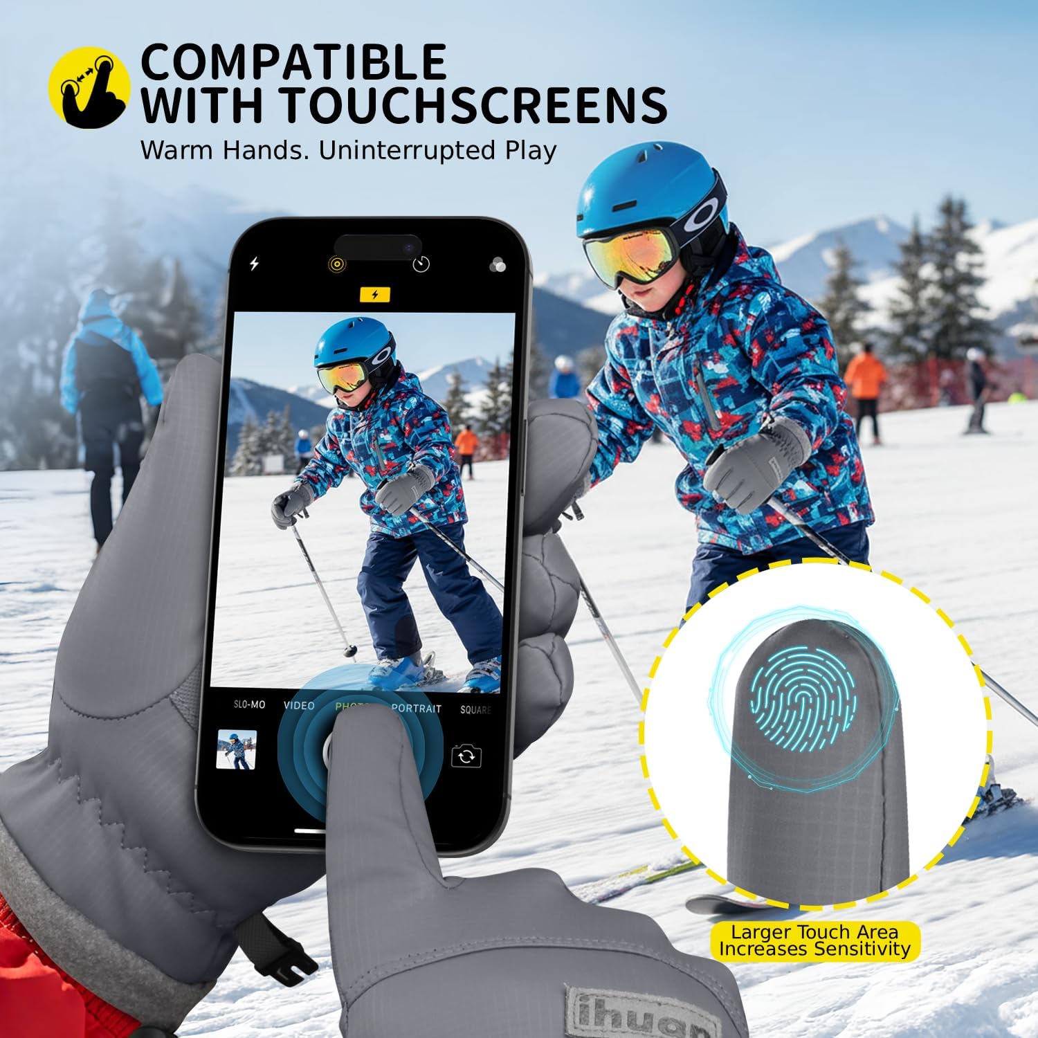 ihuan Kids Winter Waterproof Ski Gloves, Snowboarding Touchscreen Snow Cycling Running Gloves for Boys Girls - Image 6