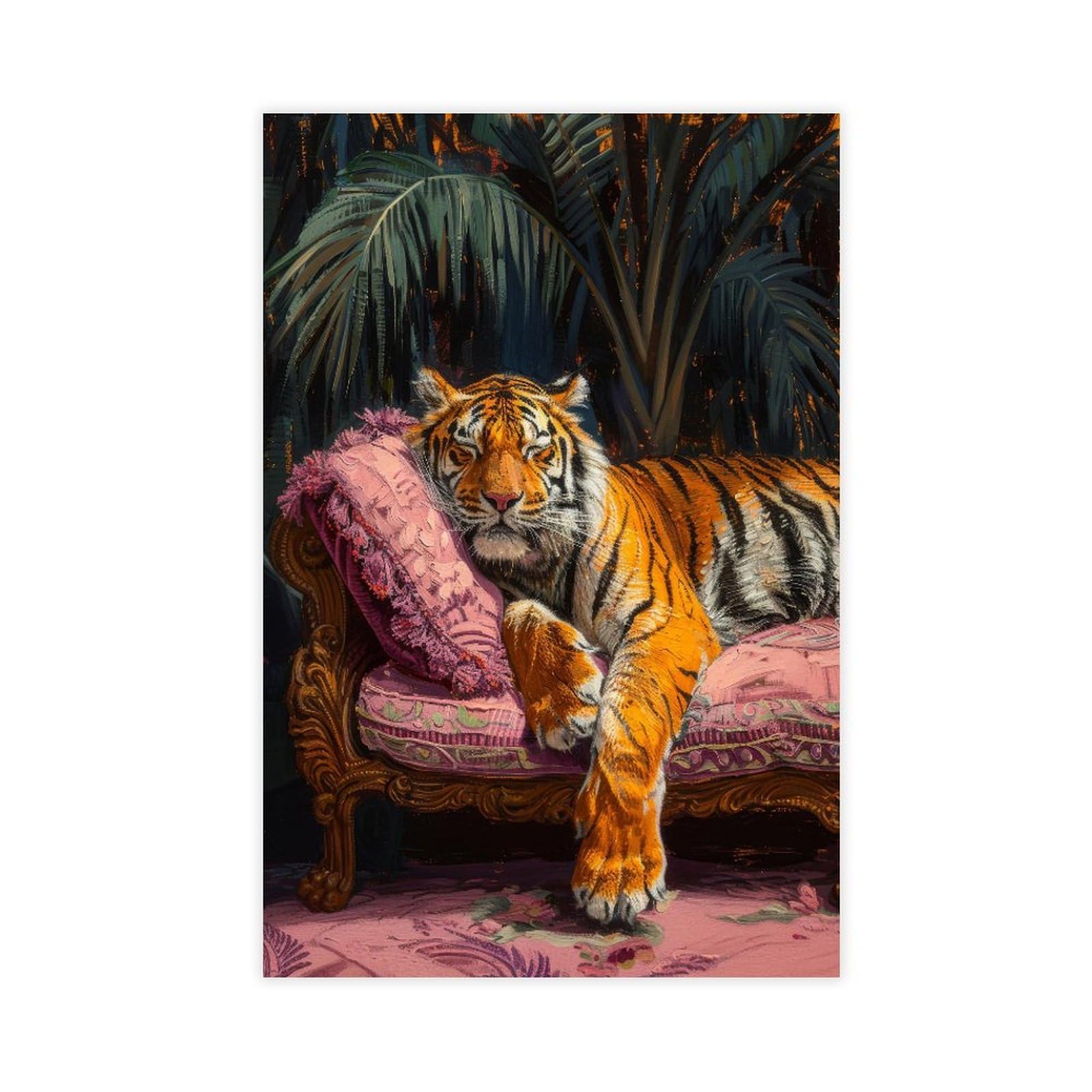 Oquajk Tiger On The Sofa Poster Art Canvas Poster Bedroom Decor Landscape Office Room Decor Gift 16X24inch(40X60cm)