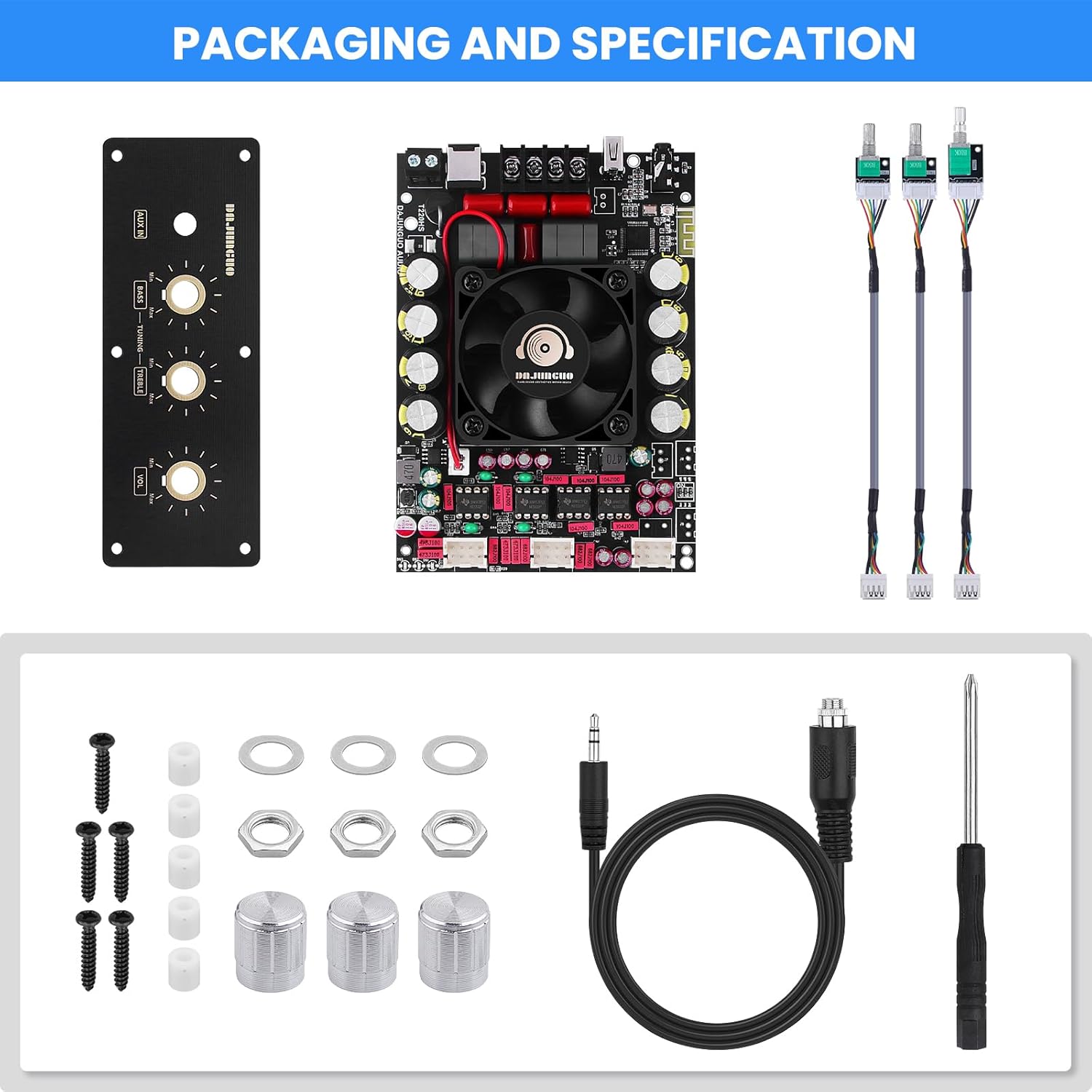 T220HS-W Bluetooth Amplifier Board 2.0 Channel 220W×2 Amplifier Board Bluetooth Module with Treble and Bass Control,Bluetooth/AUX/USB Inputs for Passive Speakers