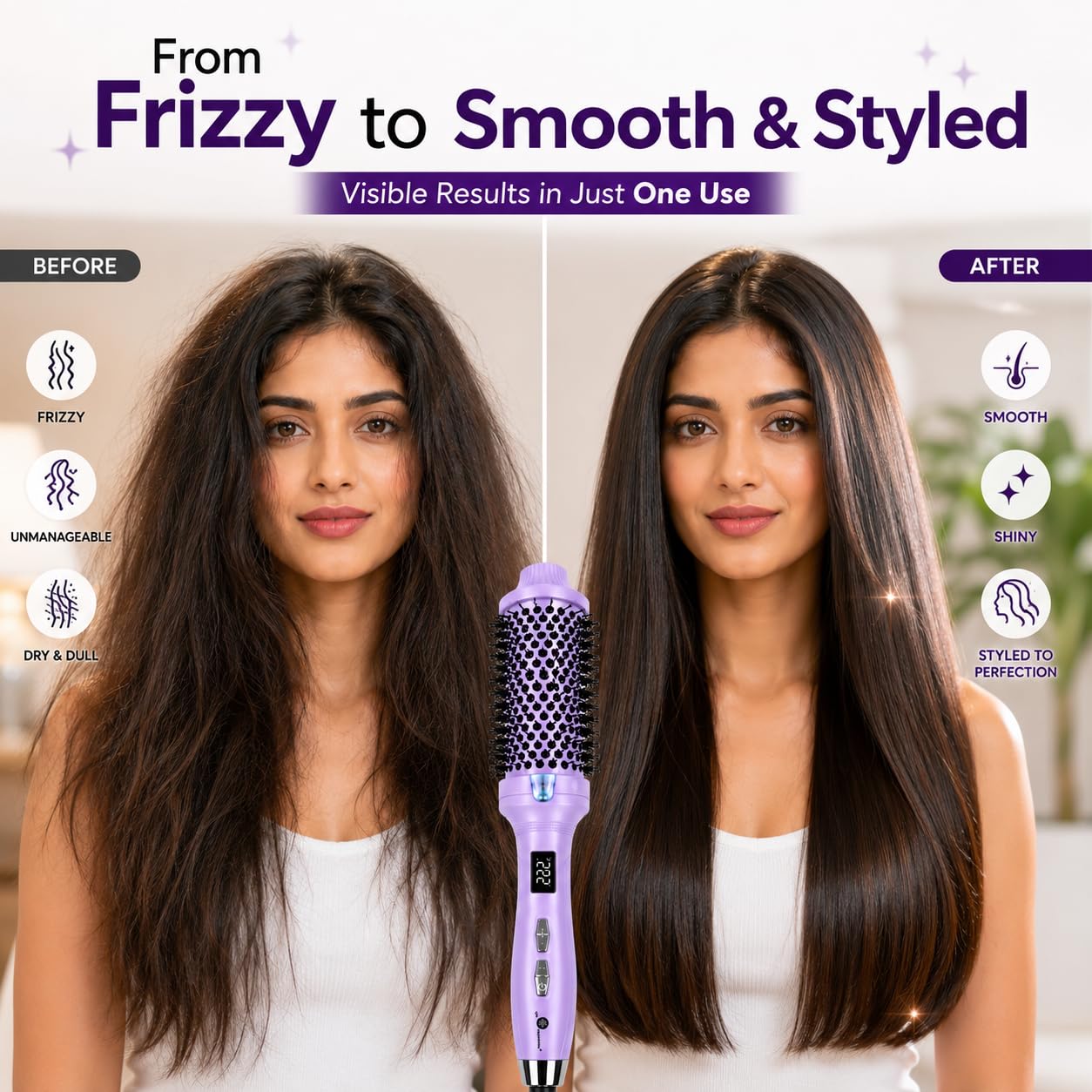 K2P Professional DYNAMIQUE Dual Brush | Hot Air Hair Brush for Straightening, Inward & Outward Hair Setting | Lightweight Salon Hair Styler for Smooth, Voluminous Hair 1