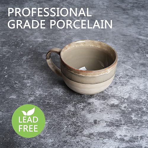 Miniatura 3 de Bosmarlin Juego de 2 tazas de café jumbo de cerámica, 23 onzas, tazones grandes con asas, aptos para lavavajillas y microondas (gris café)