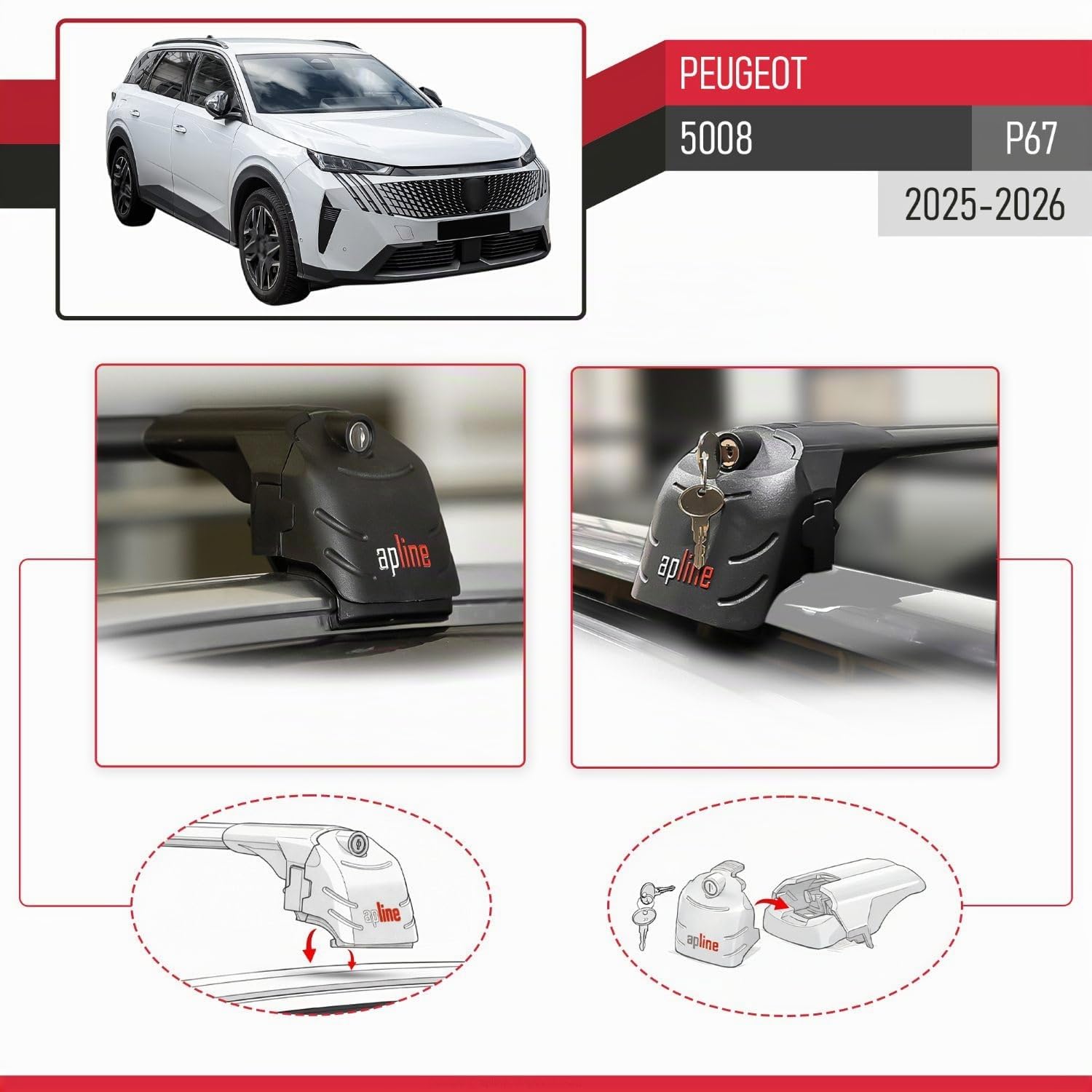 Kompatibel mit Peugeot 5008 (P67) 2025-2026 ACE-2 Typ Relingträger Dachträger Auto Gepäckträger Schwarz Aluminium Barren