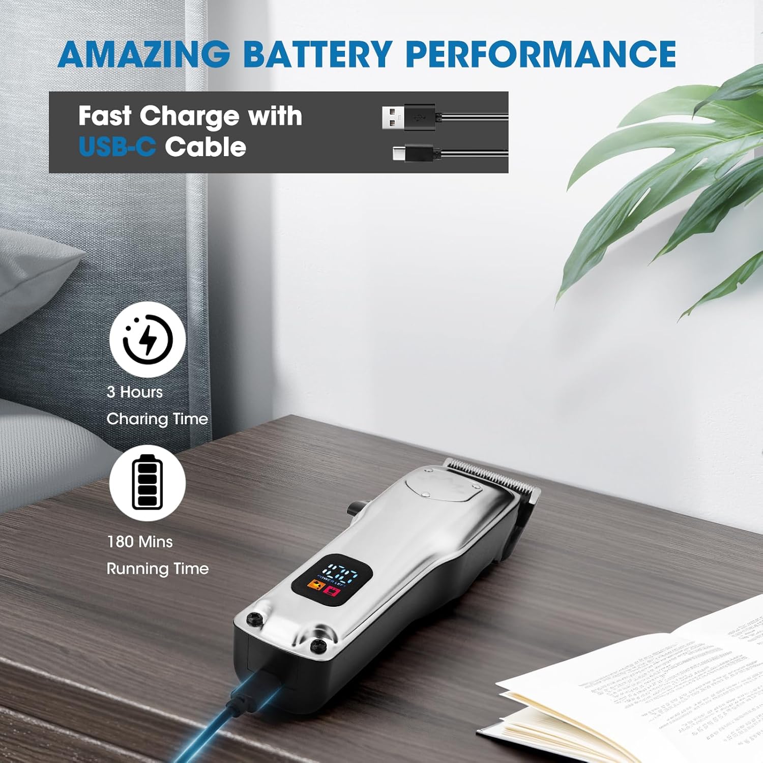 Professional Hair Clippers for Men, Barber Clippers and Trimmers Set, Foil Shavers for Men, 4 in 1 Cordless Hair Clippers Set Hair Cutting Kit Barber kit with LED Display - Image 6