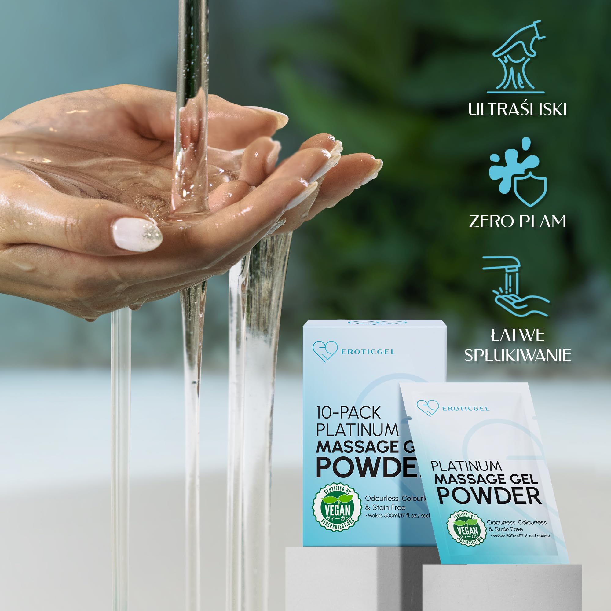Japoński żel do masażu Nuru w proszku Platinum 10x5 g, zapewnia 5 litrów