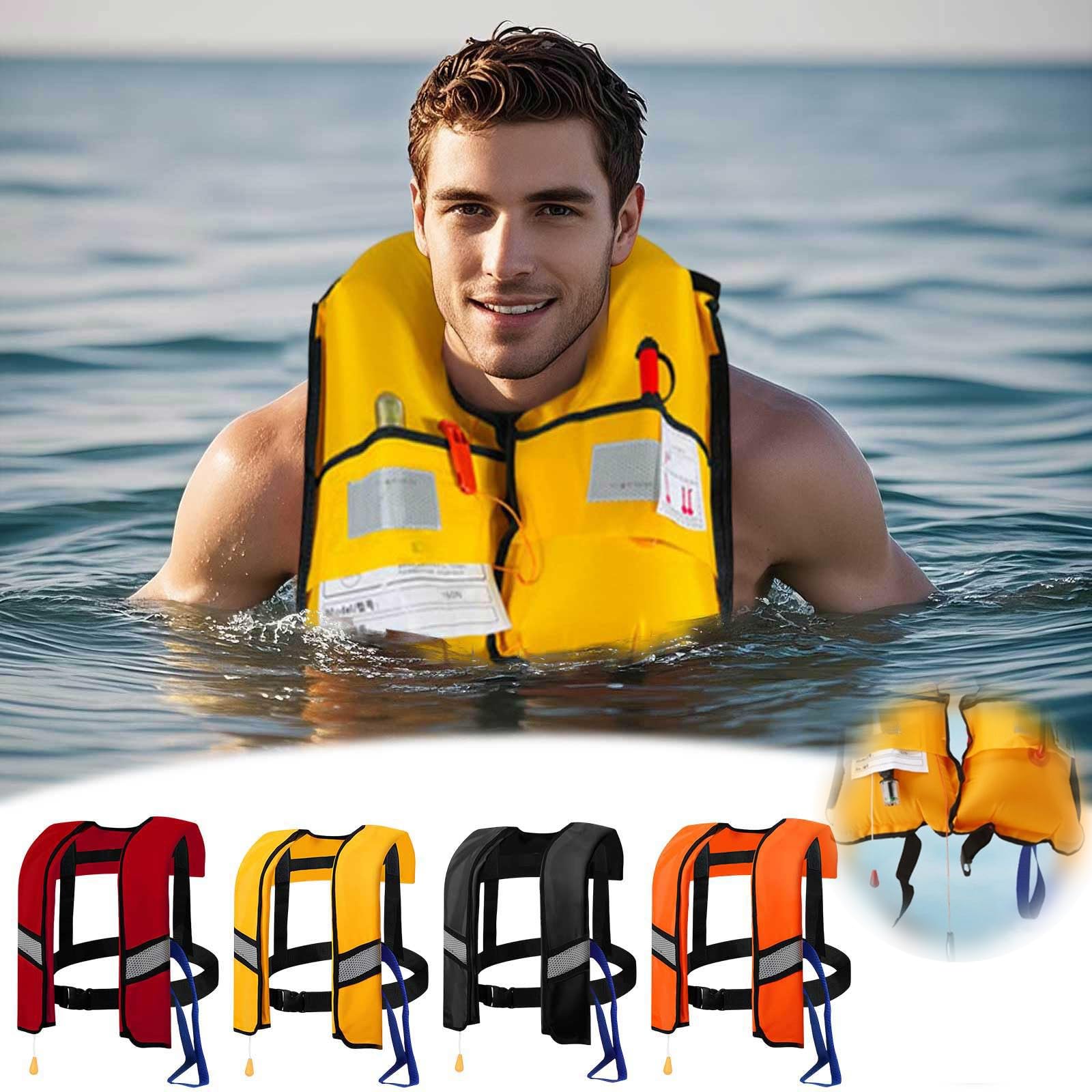 Vollautomatische Rettungsweste mit automatischer Luftfüllung, 360°-Reflektorstreifen & wasserfestem Design – Sicherheit für Freizeit, Outdoor & Berufseinsatz (Orange, 50X30CM)