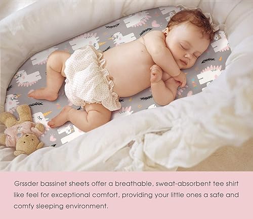 Miniatura 4 de GRSSDER Juego de 2 sábanas elásticas ultra suaves para moisés, ajuste universal para moisés, cesta de moisés ovalada, rectangular, colchón, sábanas