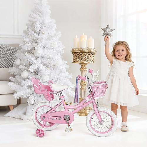 Miniatura 3 de KORIMEFA Girls Bikes Ages 2-4 4-6 6-8 with Training Wheels 12 14 16 Inch, Little Small Kids Princess Toddler Bicycle with Streamers, Pedal Bike with