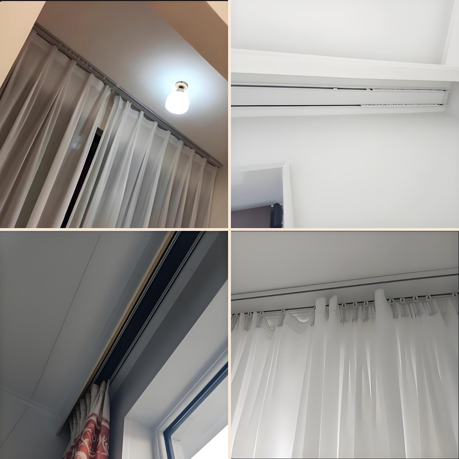Generisch Gardinenstange 2 Läufig 1 2 3 4 5 6M Doppelter Vorhangstangensatz Mit Haken, Schwerlast-Gardinenschienen Deckenbefestigung, for Wohnzimmer-Schlafzimmer-Duschabtrennung(Grau,490cm/16.1ft)