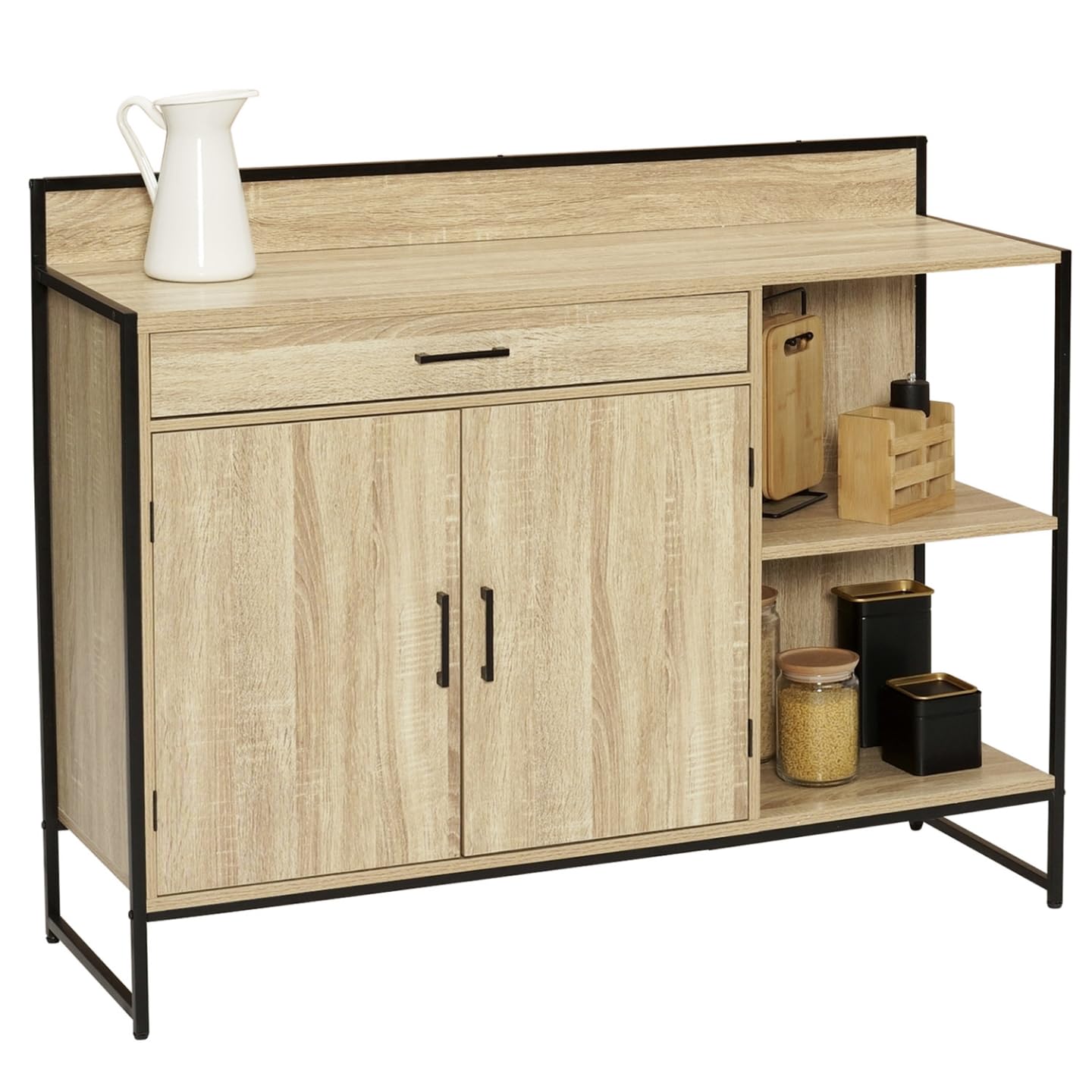IDMarket - Buffet Bas de Cuisine 120 CM Detroit Plan de Travail H.83 CM 2 Portes + tiroir Design Industriel