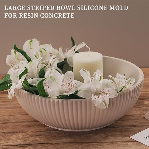 Miniatura 3 de Wehous Moldes de silicona para cuenco redondo grande, contenedor en relieve, moldes de resina epoxi para hormigón, soporte de joyería de gran