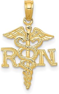 14k Yellow Gold Polished Registered Nurse RN Letters Caduceus Symbol Medical Pendant 25 mm x 12 mm