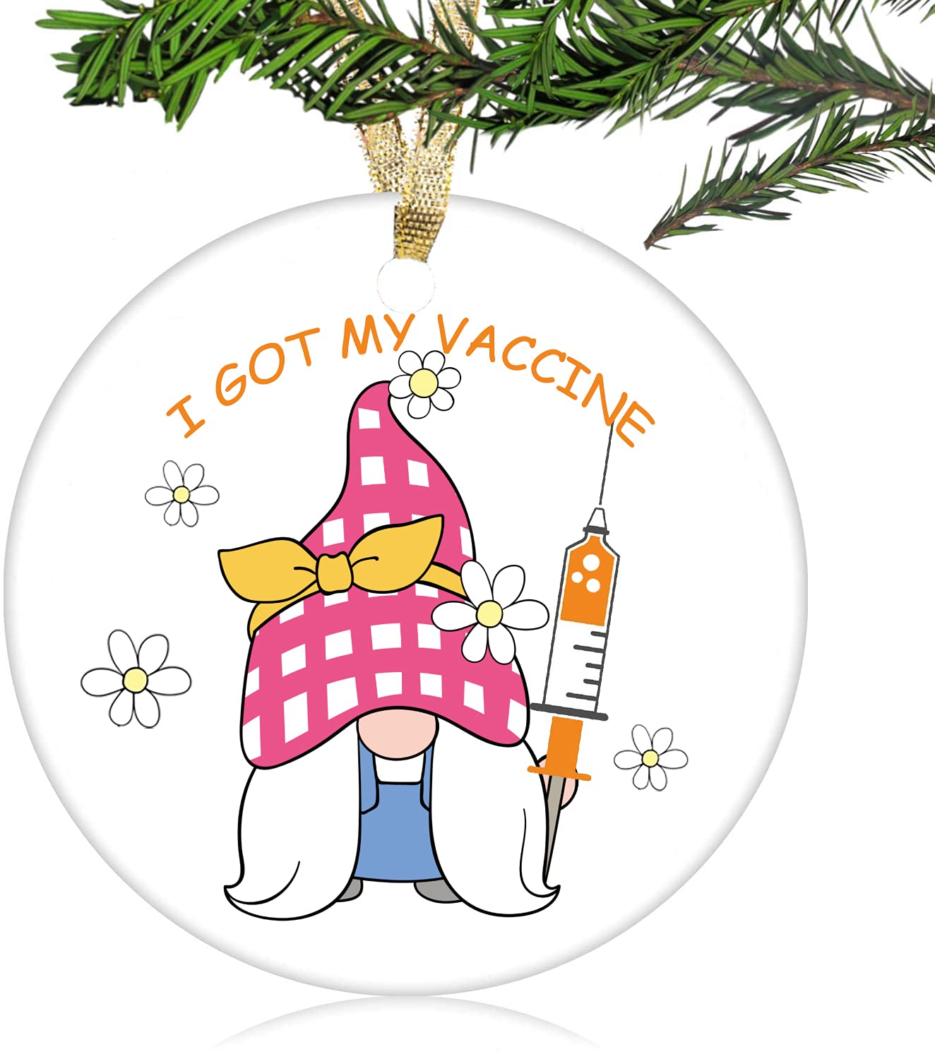 Kusry 2021 Pink Gnome Christmas Decoration Vaccine Xmas Pendant