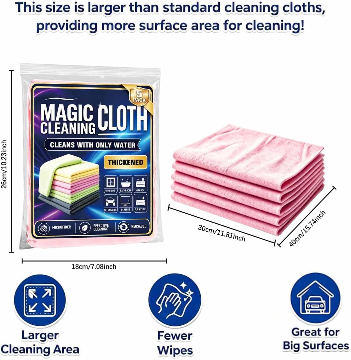 Yicengy 5 Pack Genie Magic Cleaning Cloth, XXL Microfiber Streak Free Magic Cloth, Reusable Lint Free Cleaning Towels for Glass, Stainless Steel, Washable Household Rags, Screens, Cars (Green) image 3