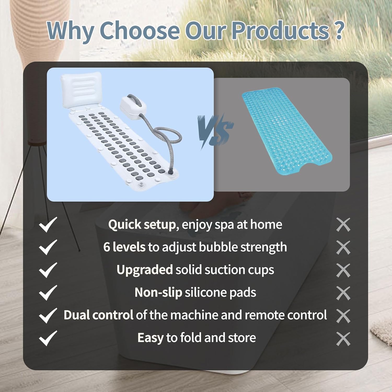 Bubble Bath Mat - Bubble Bath Mat Tub Spa Massager with Remote Control 6-Speed Adjustable Massage & Upgraded Anti-Slip Suction Cup (44.9" x 16.9"White)