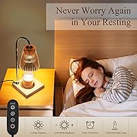 Vista 4 de LOTKEY Lámpara calentadora de velas, calentador de velas regulable con temporizador, 2 bombillas, base de madera, lámpara eléctrica de vela