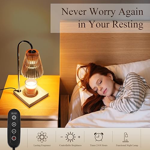 Miniatura 4 de LOTKEY Lámpara calentadora de velas, calentador de velas regulable con temporizador, 2 bombillas, base de madera, lámpara eléctrica de vela