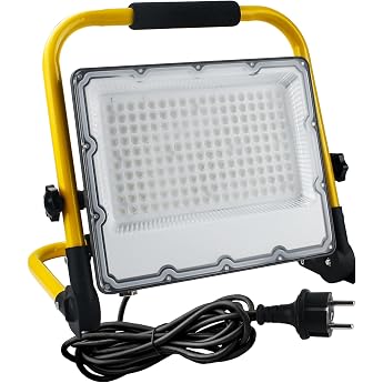 150 W LED Construction Spotlight with Tripod and 4 m Cable IP66 Waterproof Work Light with Schuko Plug for Workshop Maintenance or Construction Site 6500 K Cool White Light 15000 Lumen [Energy Class E]