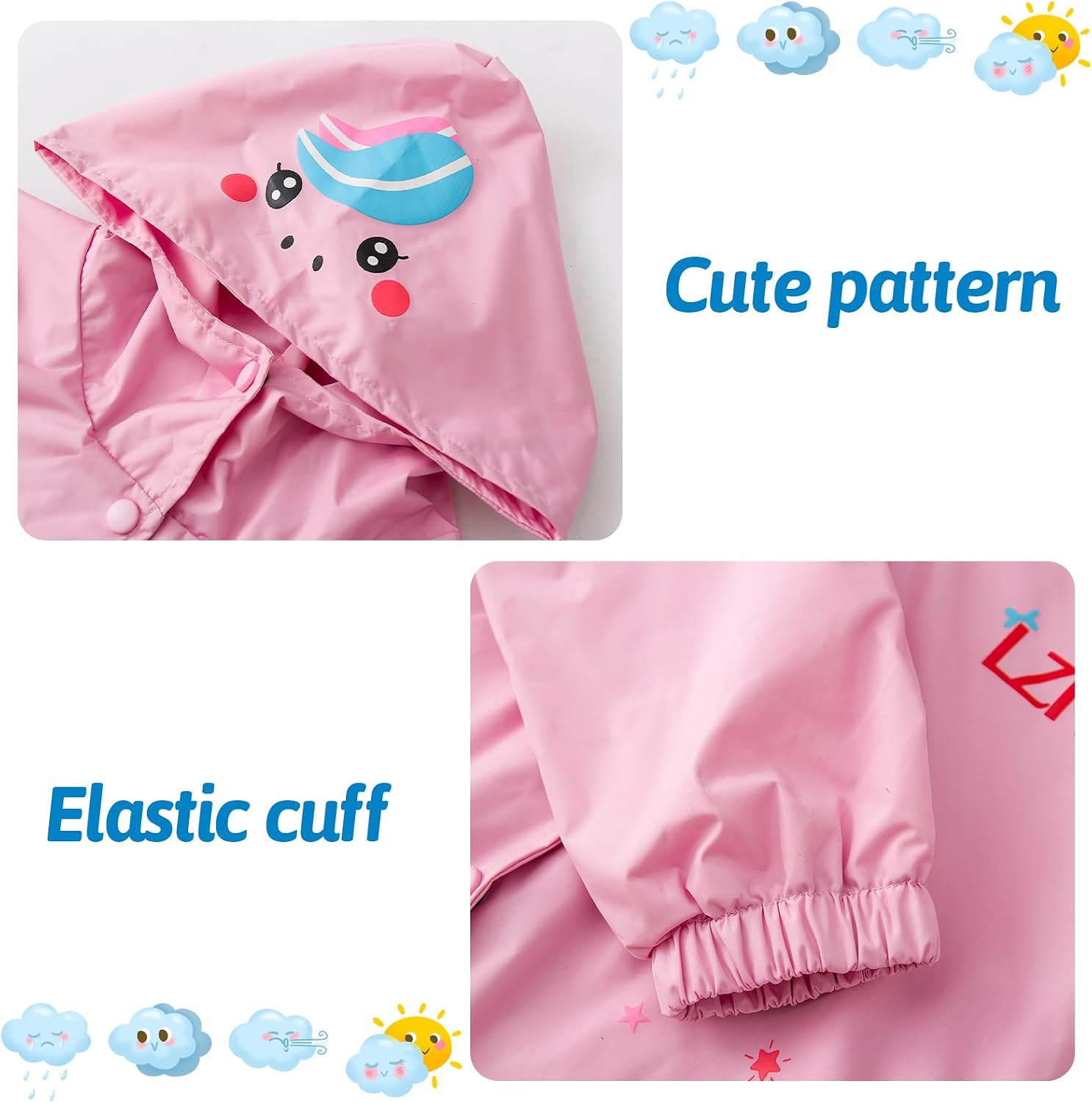 LZH Toddler Kids Rain Suit Waterproof Rain Coat Hooded Jacket & Pants 2Pcs