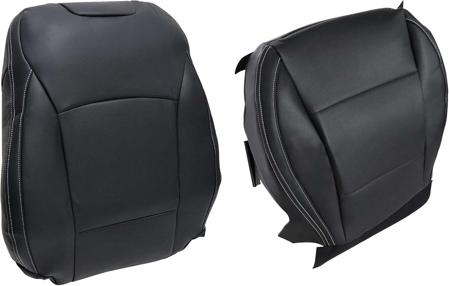 Driver Bottom & Top Lean Back Replacement Perforated Leather Seat Covers Black with White Stitching On Side Compatible with Subaru Outback Legacy 2015 2016 2017 2018 2019