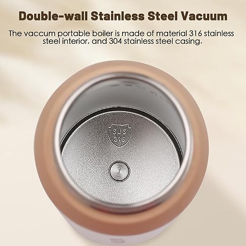 Miniatura 2 de Hervidor eléctrico de viaje, mini tetera portátil, acero inoxidable 316, 16.91 onzas, caldera de agua caliente pequeña inteligente con 4