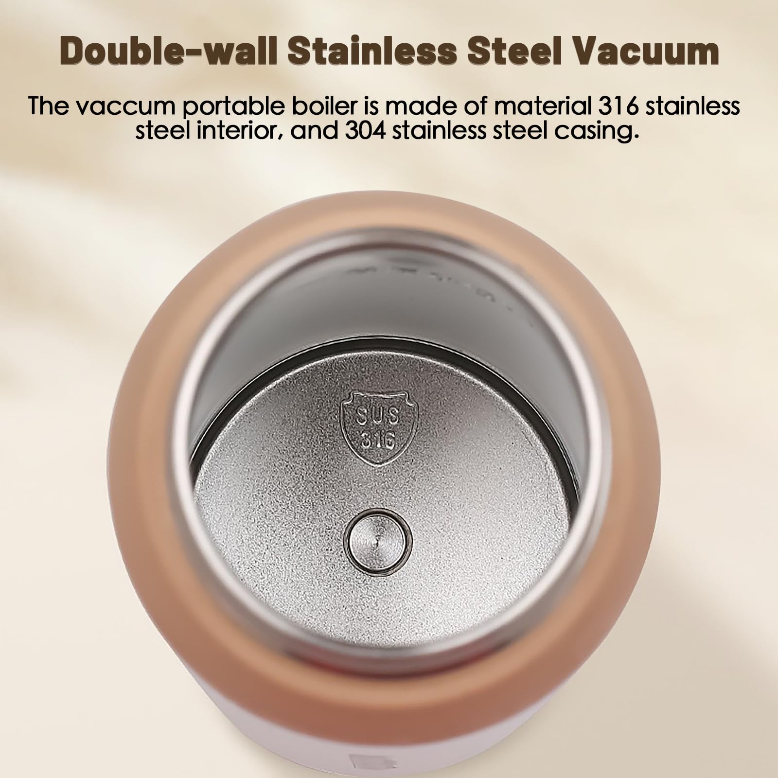 Travel Electric Kettle Portable Mini Kettle, 316 Stainless Steel Vacuum 16.91Oz/500mL, Small Hot Water Boiler with 4 Temperature,Fast Boiling water with Auto Shut-Off and Boil Dry Protection